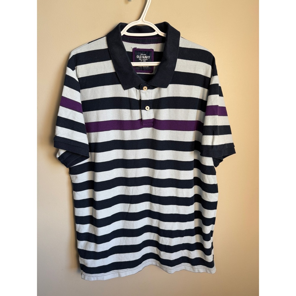 Old Navy Mens Blue Striped Pique Polo Shirt XXL Casual Preppy Classic